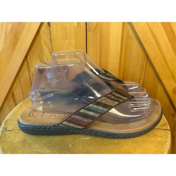 BOC Zeva Flip Flops Flat Sandals Women 8M Multi-Colored Straps Brown Shoe - Picture 1 of 8